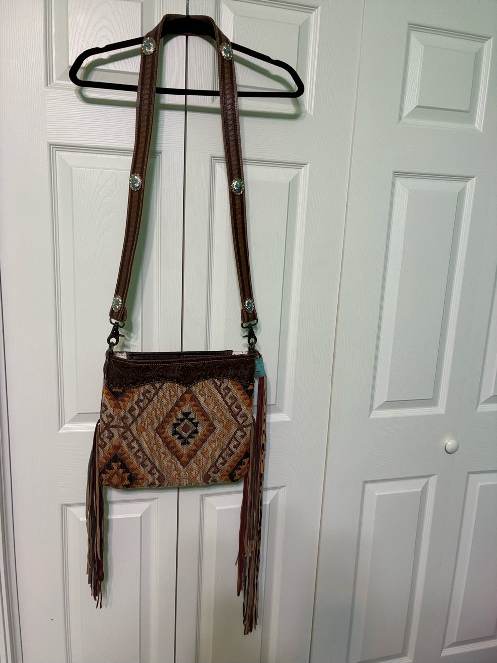 🌟Myra Bag Brown and Tan Southwestern Tapestry Crossbody with Fringe